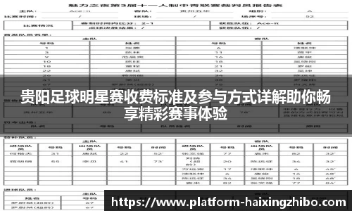 贵阳足球明星赛收费标准及参与方式详解助你畅享精彩赛事体验